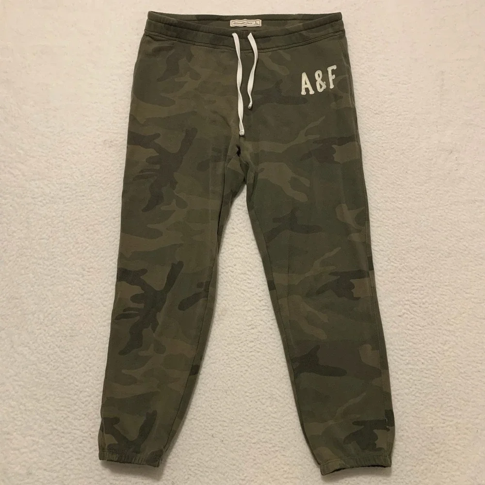 Abercrombie & Fitch Camo Jogger Sweatpants Womens L (34x27) Drawstring Green